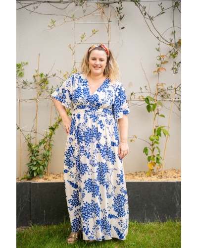 Robe longue imprimée bleu et blanche