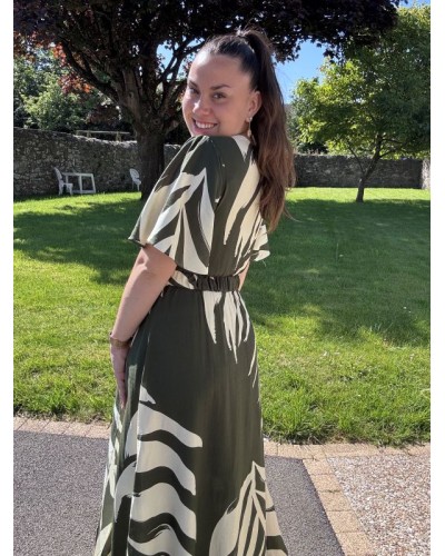 Robe kaki à motifs blanc