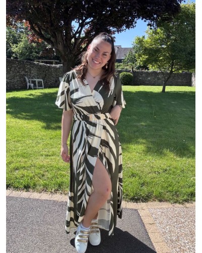 Robe kaki à motifs blanc