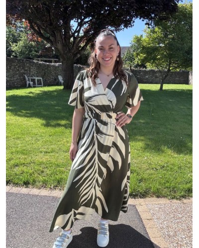 Robe kaki à motifs blanc