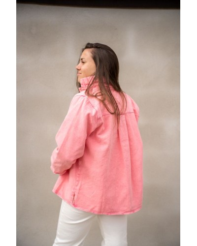 Veste en jean rose à col original