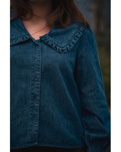Chemise en Jeans à Grand Col