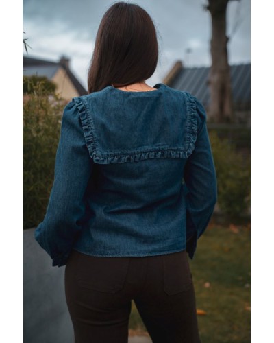 Chemise en Jeans à Grand Col