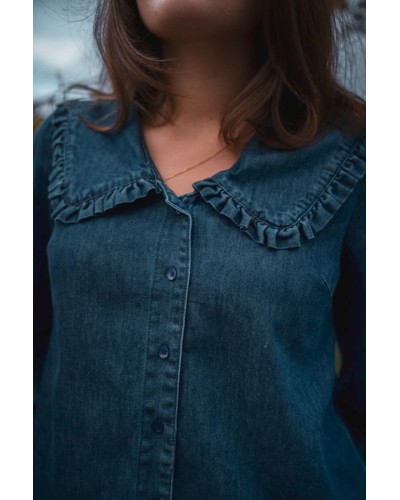 Chemise en Jeans à Grand Col