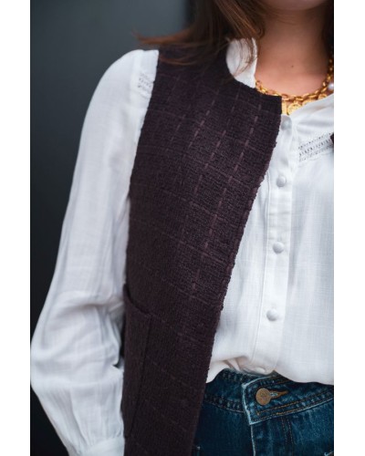 Gilet sans Manches en Tweed Chocolat
