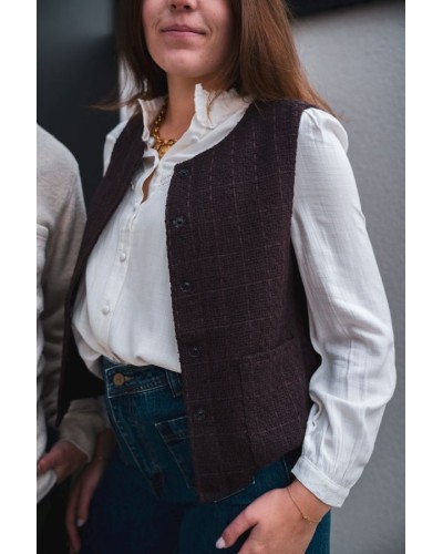 Gilet sans Manches en Tweed Chocolat