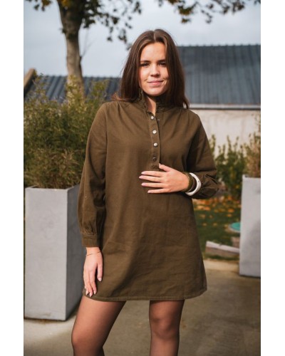 Robe Kaki à Col Montant