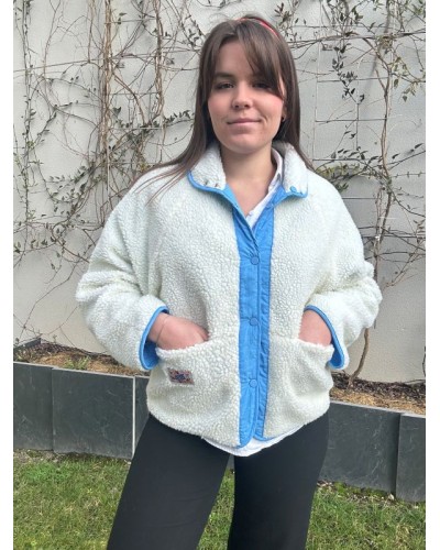 Veste Réversible Bleu et Crème