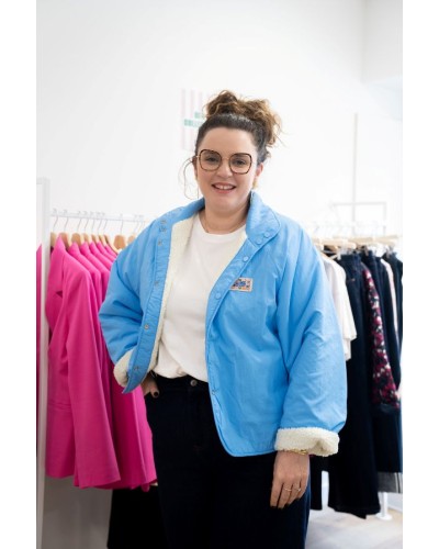 Veste Réversible Bleu et Crème