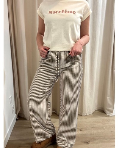 Pantalon à Rayures Marron et Crème