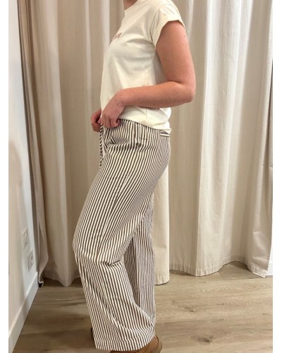 Pantalon à Rayures Marron et Crème