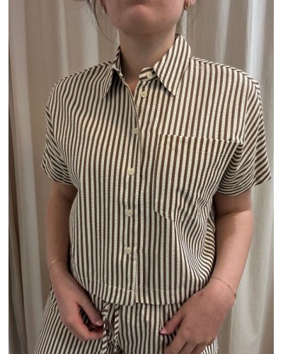 Chemise à Rayures Marron et Crème