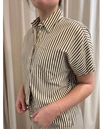 Chemise à Rayures Marron et Crème