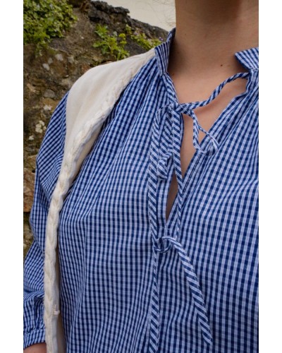 Blouse à carreaux en coton marine Varry