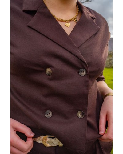 Haut blazer court brun chocolat