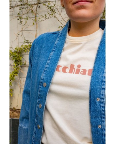 Veste en jean col V manches 3/4