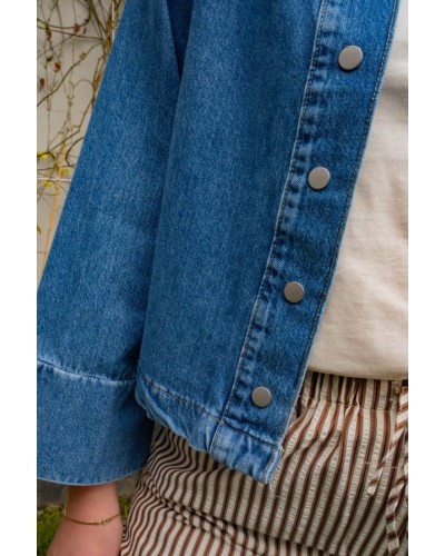 Veste en jean col V manches 3/4