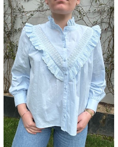 Blouse Bleu Clair à Dentelle