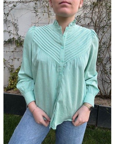 Blouse Verte à Carreaux